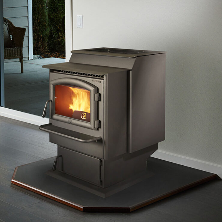 The FoxFire™ is a premium large capacity freestanding pellet stove that features a beautifully arched door and timeless look that will complement any home’s style. With a large, easily removable ash pan and impressive 80-pound hopper capacity, this stove is able to produce incredibly long burn times and heat up to 2,500 square feet! The FoxFire’s viewing area features elegant black mirrored glass and a super-efficient air wash system to keep the glass clean.