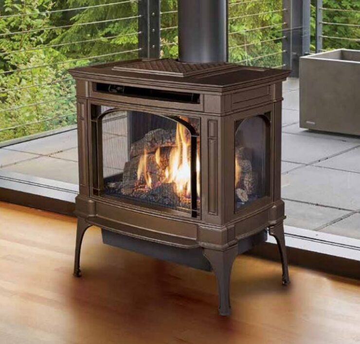 The Berkshire cast iron gas stove is a staple in the LOPI line up of gas stoves. Think of the Berkshire™ as a functional work of art. Its classic balance, three-side bay window fireview and symmetry resembles a piece of fine furniture. This solidly built stove features decorative cast iron on the outside with a heavy-gauge unibody steel firebox for added durability on the inside. Design details include a large glass area, and delicate cast iron moldings that are typical of early American architectural style.