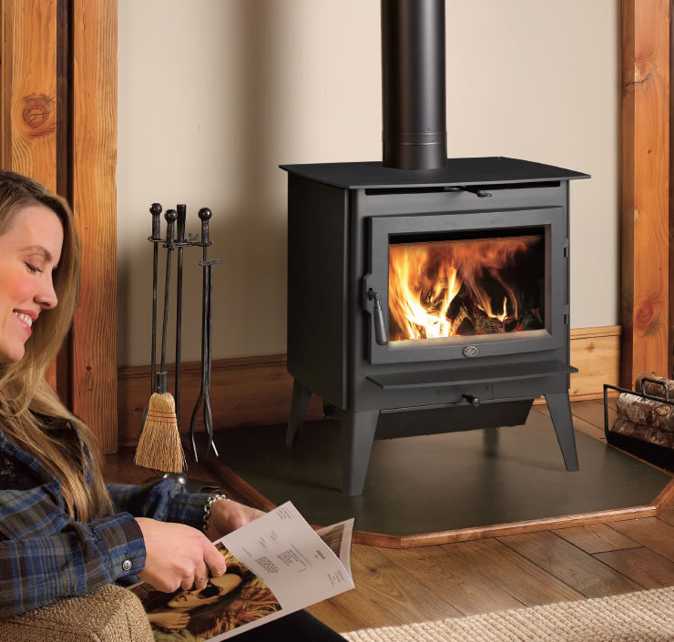 The mid-sized Evergreen NexGen-Fyre™ Wood Stove hits the mark on performance, function and design. This sleek stove features gentle curved lines and complements any home’s décor while artfully presenting heavy gauge steel, unibody construction and a cast iron door with a large, self-cleaning ceramic glass viewing area. The Evergreen’s standard bypass damper gives you full control over the flow of smoke inside this stove, eliminating smoky startups and reloads. The Evergreen features our revolutionary GreenStart™ option for the modern wood burner; just load your wood and push a button! We’ve completely eliminated slow, cracked open door startups and laboring over fickle newspaper